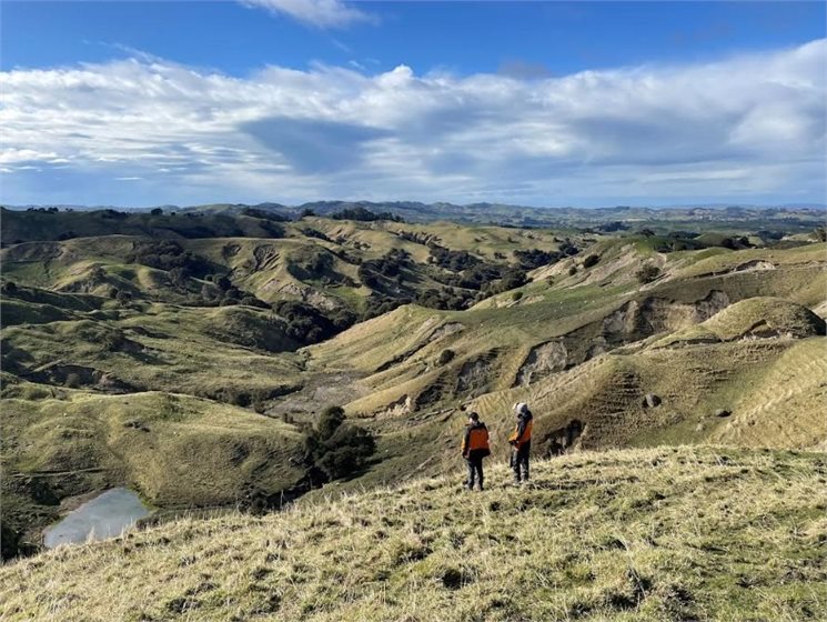 Earth Sciences NZ engineering geologists Chris Massey and Kerry Leith survey Cyclone Gabrielle landslides in Hawkes Bay