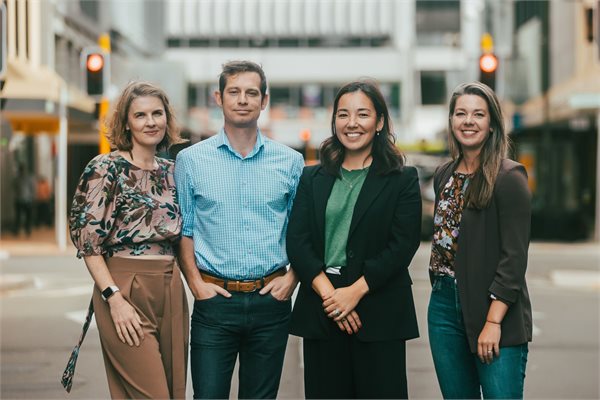 Opportunity Party candidates (from left to right): Jessica Hammond, deputy leader Daniel Eb, leader Qiulae Wong, and Kayla Kingdon-Bebb.
