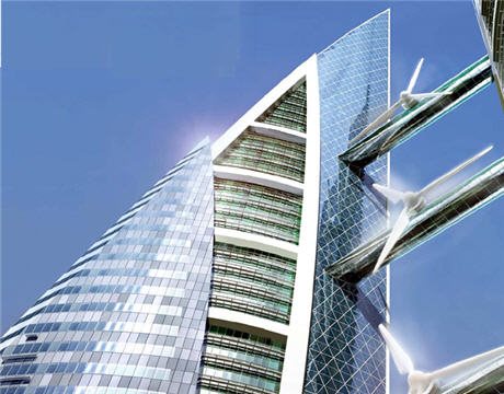 Huge propellors on the Bahrain tower