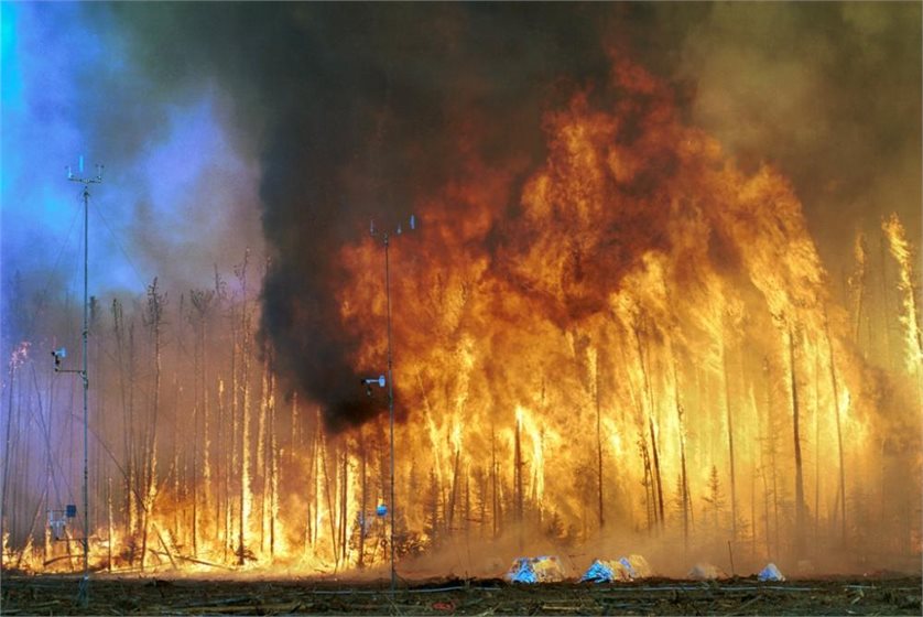An experimental forest fire in Canada, where fire suppression costs are mounting