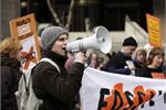 Campaigners try to make their voices heard at a fossil fuels disinvestment march in Ireland. Campaigners try to make their voices heard at a fossil fuels disinvestment march in Ireland.