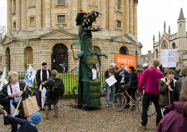 A fossil fuel 'dinosaur' at a divestment campaign protest in Oxford.