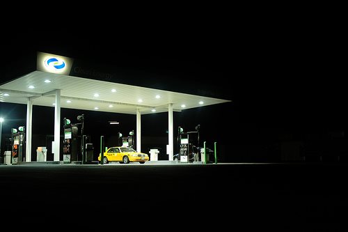 Gas station near LA .. US$4 a gallon starting to affect petrol use