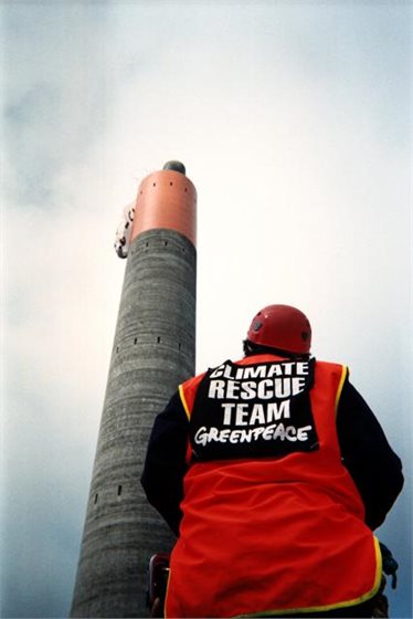 Greenpeace protesters target the Huntly coal-fired power station last year.