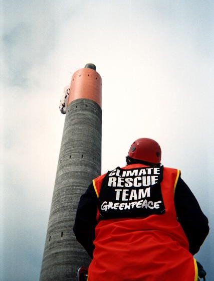 Greenpeace protesters target the Huntly coal-fired power station last year.