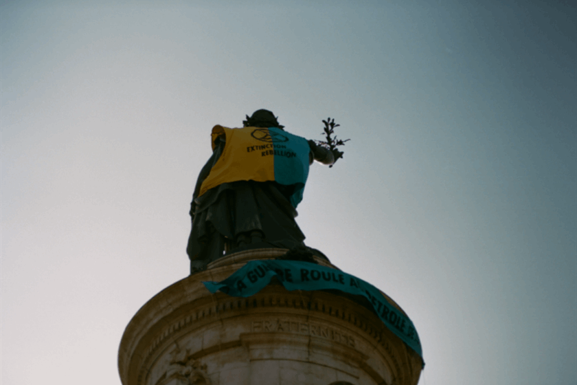 Paris's Iconic Statue de la Republique has been dressed in Extinction Rebellion attire for the last four weeks