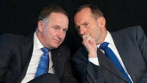 Heads together ... Anzac leaders John Key and Tony Abbott.