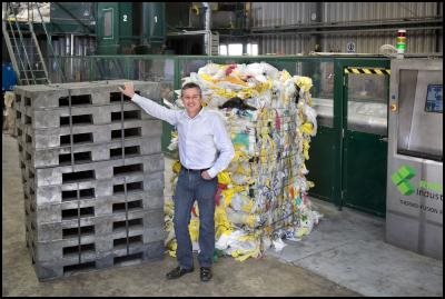 Matthew Darby ... melting plastic bags for shipping and recycling
