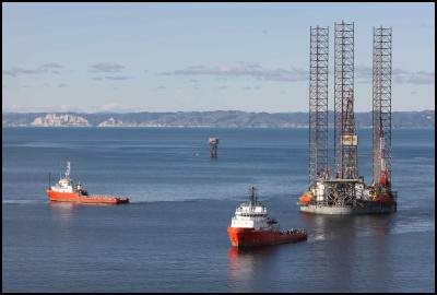 The Ensco 56 rig completes its work off the Taranaki coast, drilling three gas wells