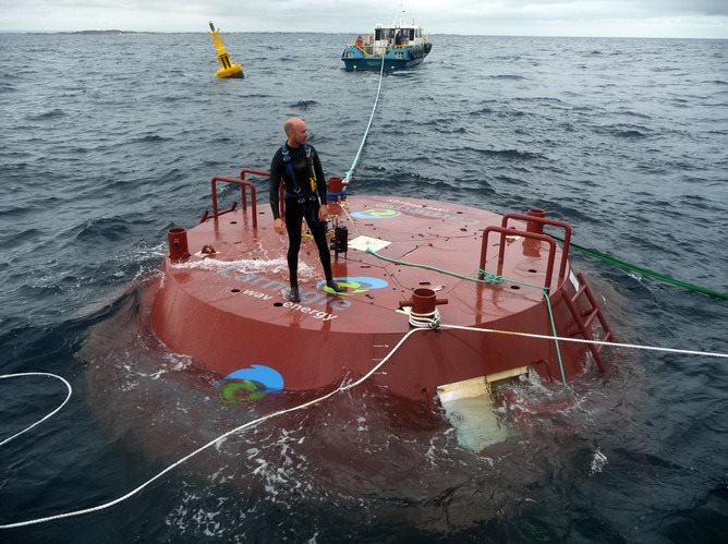 Power point ... a float called an actuator is lowered into the water off Perth.