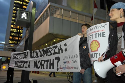 anti-Shell demonstrations in British Columbia riase the Nigerian issue