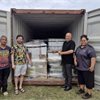 Cool roof application lead Hivi Puheke, Noah Bunkley, Sir Collin Tukuitinga and Niue site lead Jama'l Talagi-Veidreyaki Cool roof application lead Hivi Puheke, Noah Bunkley, Sir Collin Tukuitinga and Niue site lead Jama'l Talagi-Veidreyaki