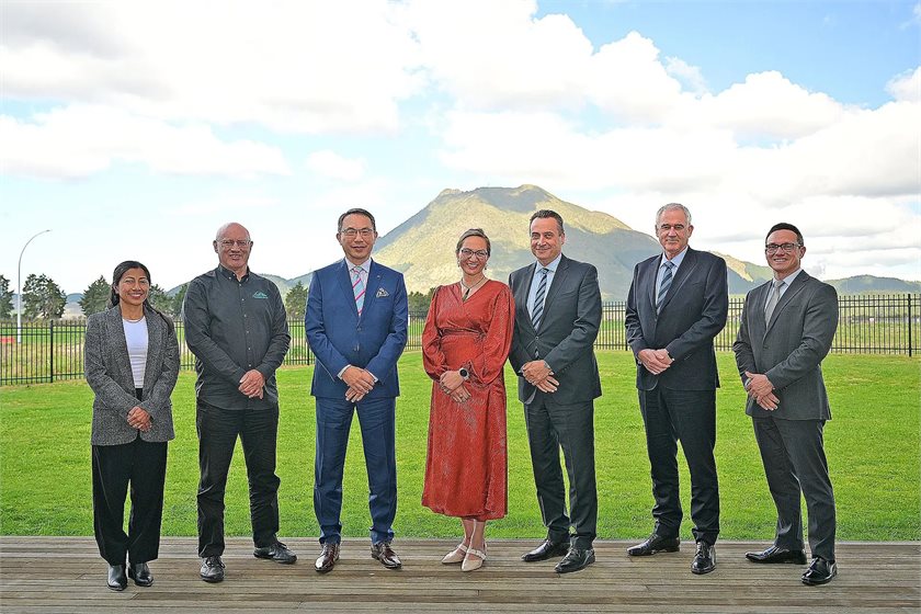 Foresta head of project development and delivery Alex Johnson, Putauaki Trust chief executive John O’Brien, Foresta executive chairman Henry Chang, Kawerau Mayor Faylene Tunui, Foresta executive director Maurice Fabiani, business development manager