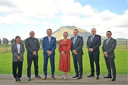 Foresta head of project development and delivery Alex Johnson, Putauaki Trust chief executive John O’Brien, Foresta executive chairman Henry Chang, Kawerau Mayor Faylene Tunui, Foresta executive director Maurice Fabiani, business development manager Foresta head of project development and delivery Alex Johnson, Putauaki Trust chief executive John O’Brien, Foresta executive chairman Henry Chang, Kawerau Mayor Faylene Tunui, Foresta executive director Maurice Fabiani, business development manager