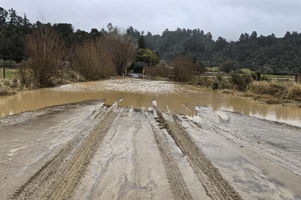 Riwaka Sandy Bay Road during recent flooding Riwaka Sandy Bay Road during recent flooding