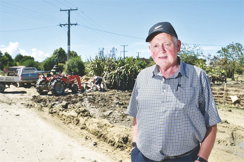 Wairoa mayor Craig Little standing in Waihirere Road, North Clyde — the worst-hit area of a sudden flood that followed Cyclone Gabrielle.