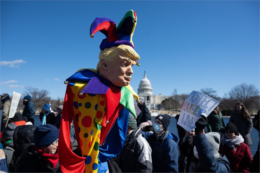 Protestors at the US Capitol on Presidents Day, February 2025.