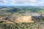 OceanaGold's Martha open pit mine dominates Waihi town landscape. OceanaGold's Martha open pit mine dominates Waihi town landscape.