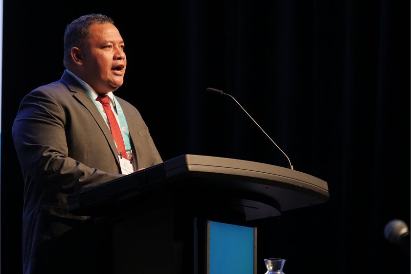 Dr Maina Talia, Tuvalu’s Minister for Climate Change, speaking at the Adaptation Futures 2025 Conference in Christchurch on Monday.
