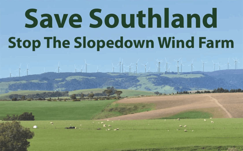Altered image of the Slopedown site, part of a campaign poster from local group the West Catlins Preservation Society.