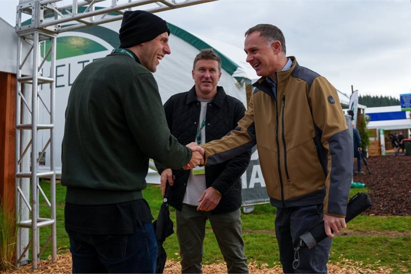 Climate change minister Simon Watts (right) at Fieldays 2024