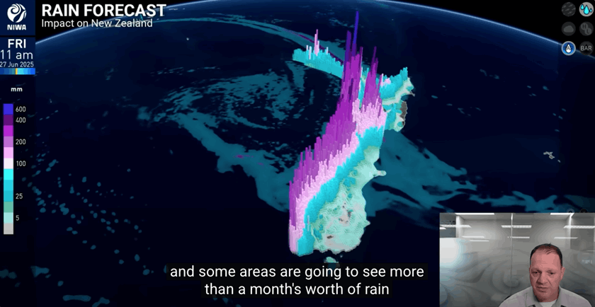 NIWA forecaster Chris Brandolino tracking the 'subtropical river of moisture' that was set to drench the country