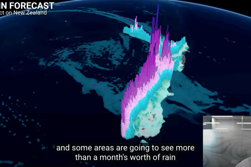 NIWA forecaster Chris Brandolino tracking the 'subtropical river of moisture' that was set to drench the country