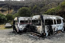 Vans were subject to an arson attack at Denniston Plateau Vans were subject to an arson attack at Denniston Plateau
