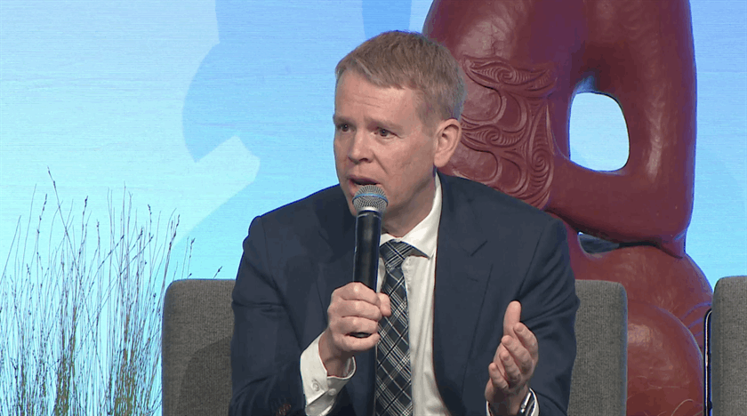 Labour leader Chris Hipkins speaking at the Climate Change and Business Conference in Auckland yesterday