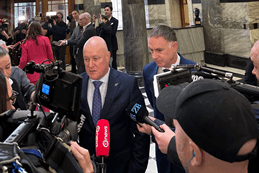 Prime Minister Christopher Luxon and Energy and Climate Change Minister Simon Watts speaking to media. Prime Minister Christopher Luxon and Energy and Climate Change Minister Simon Watts speaking to media.