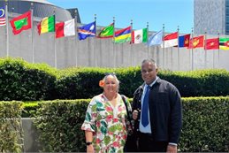 Christina Newport and Awnesh Singh outside United Nations headquarters in New York