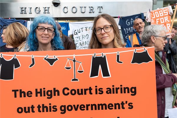 Protestors outside Wellington High Court yesterday