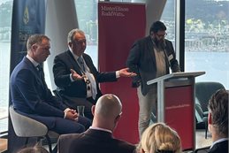 Climate Change and Energy Minister Simon Watts, left, with Resources Minister Shane Jones, centre, at a breakfast event yesterday hosted by fossil fuel lobby group Energy Resources Aotearoa