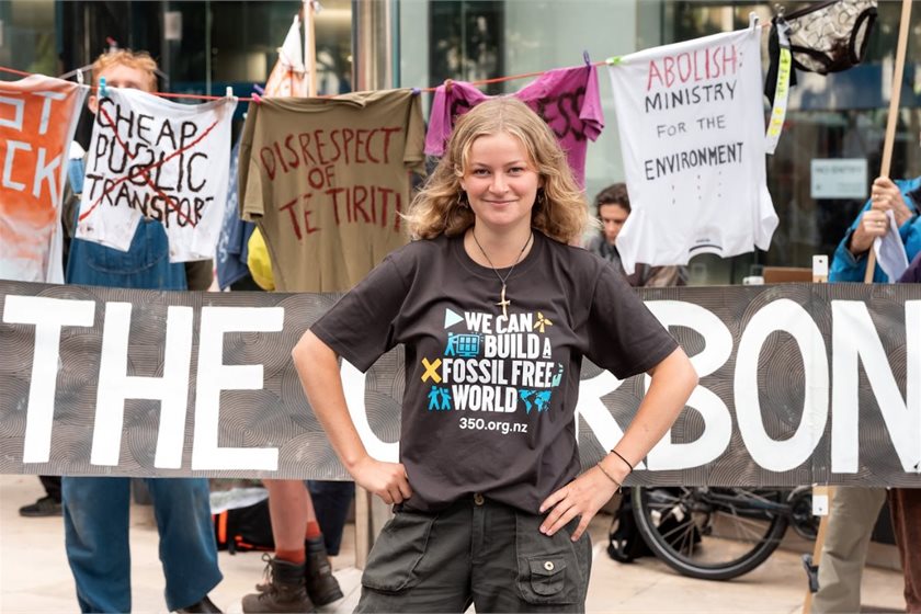 Protesters outside Wellington High Court at the start of the hearing on Monday
