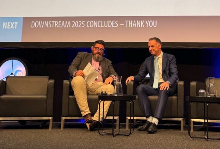 John Carnegie, chief executive of lobby group Energy Resources Aotearoa, led the 'fireside chat' with then- Energy Minister Simon Watts at Downstream.