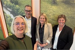 Labour climate spokesperson Deborah Russell with Fonterra group director, global external affairs, Simon Tucker, Fonterra director of sustainability Charlotte Rutherford, and Fonterra director Alison Watters.