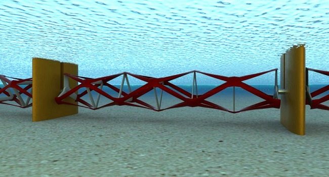 How the rotor blades look installed in a tidal fence configuration.