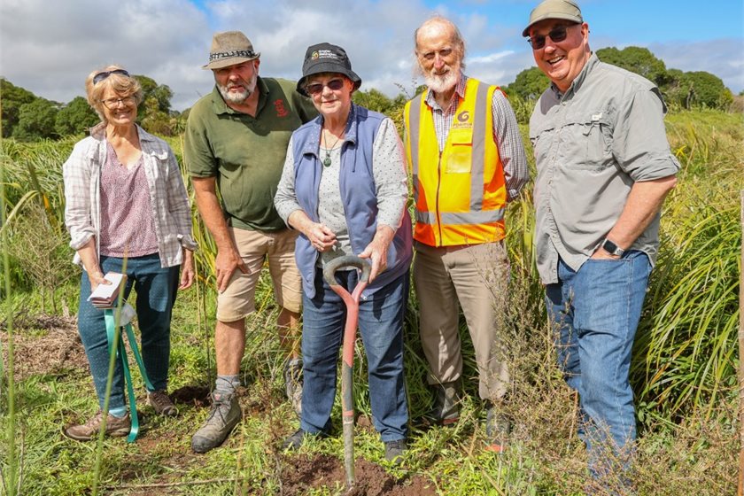 From left: Judy McKoy (FOTSC), Steve Wilson (Te Rito Gardens – plant supplier), CR Jenny Brash, Bill McAulay (FOTSC), Mike Jebson (Former QEII NT CEO).